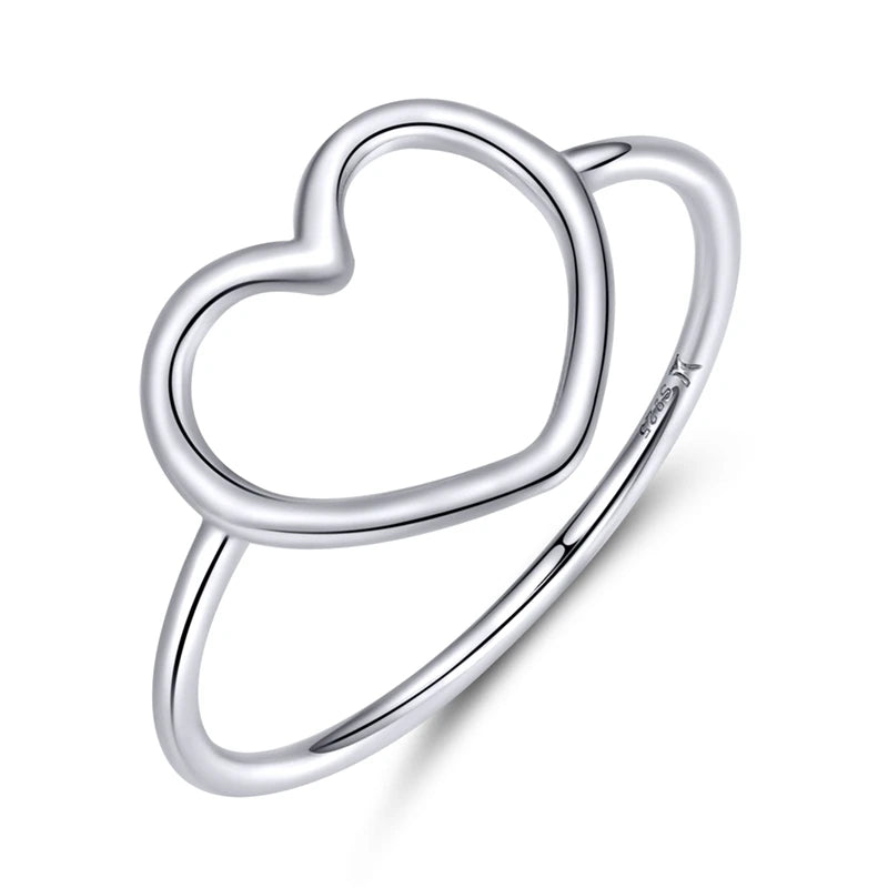 925 Sterling Silver Minimalist Heart Finger Rings for Women