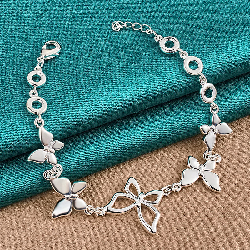 925 Sterling Silver Five Butterfly Chain Bracelet For Woman Fashion