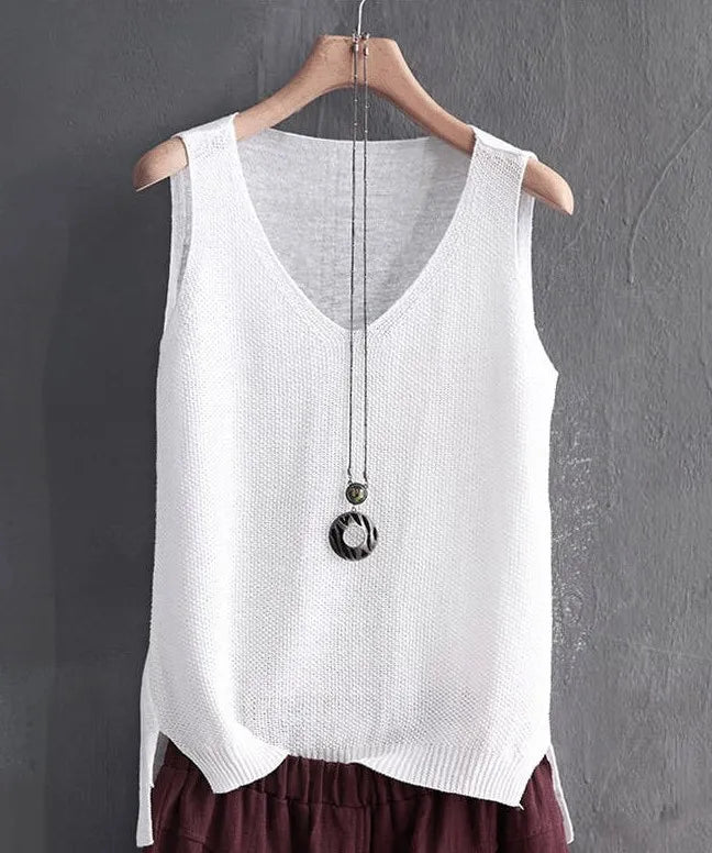 Women Summer Sleeveless Knitted Blouse Shirt Women Clothes V-neck Tops