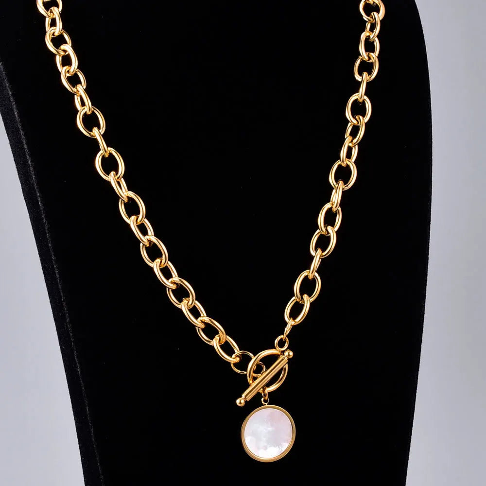 Gold Plated color Maiden necklaces & pendants Thick-chain white shell maxi necklace for women's