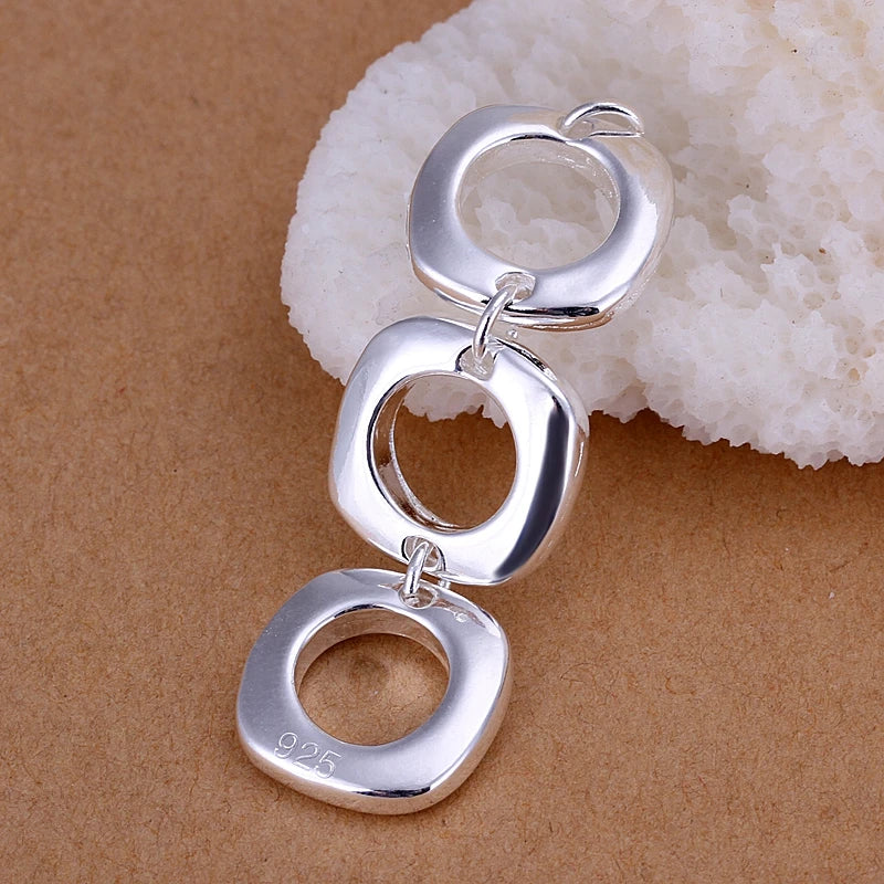 925 Sterling Silver Round Square Necklace Earring Set For Woman