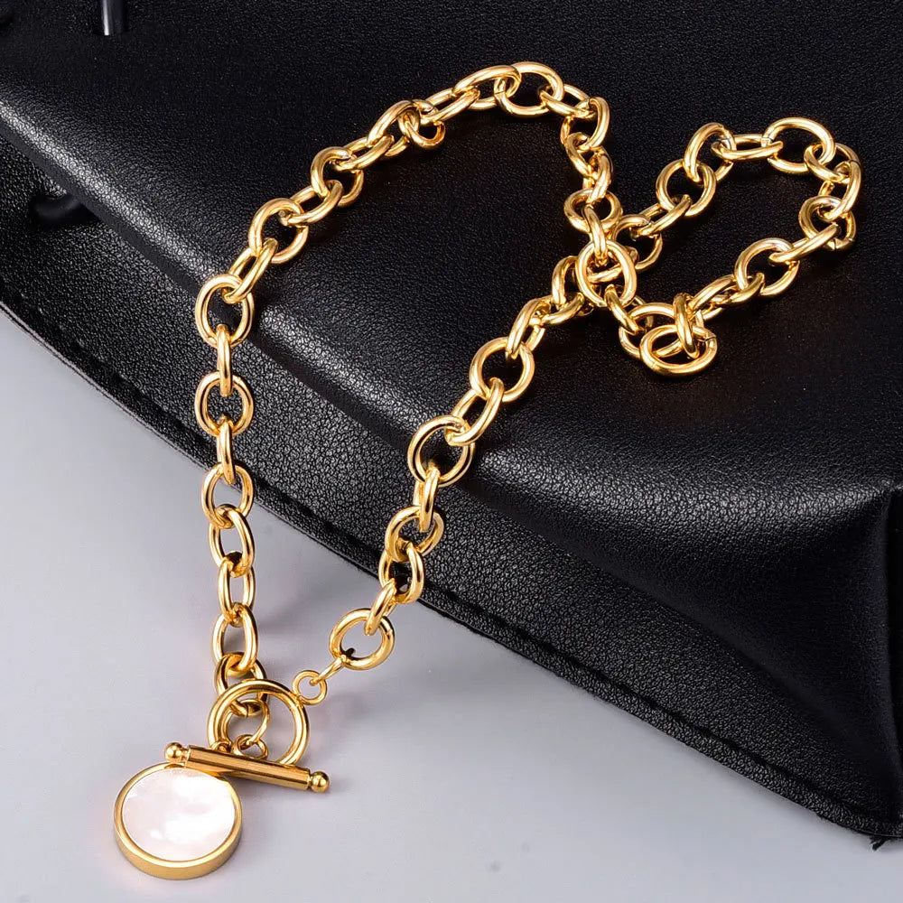 Gold Plated color Maiden necklaces & pendants Thick-chain white shell maxi necklace for women's