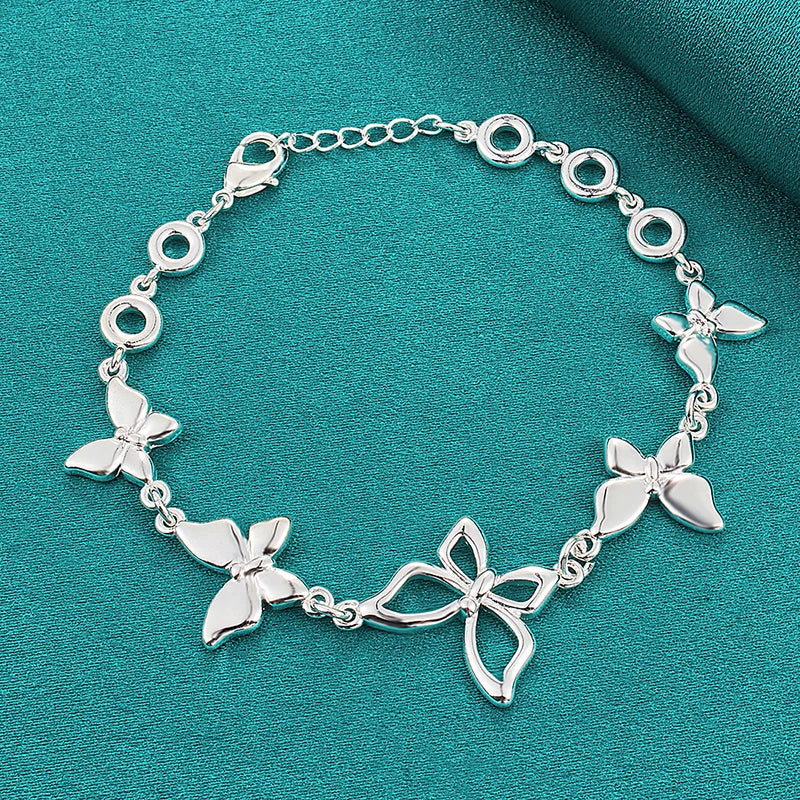 925 Sterling Silver Five Butterfly Chain Bracelet For Woman Fashion
