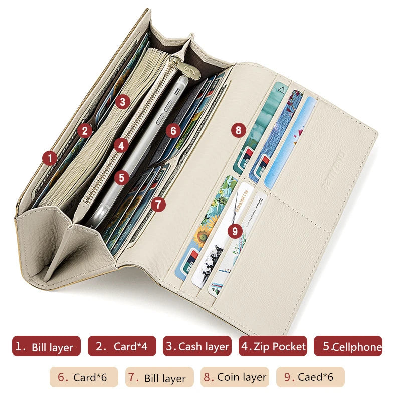 2024 New Design Women Wallets Fashion Long Phone Purse Luxury Genuine Leather Wallet