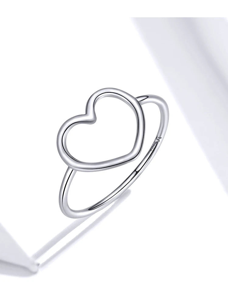 925 Sterling Silver Minimalist Heart Finger Rings for Women