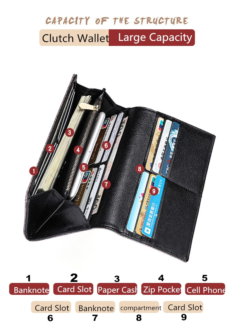 2024 Women's Long Wallet Coin Purse Luxury Genuine Leather Wallets