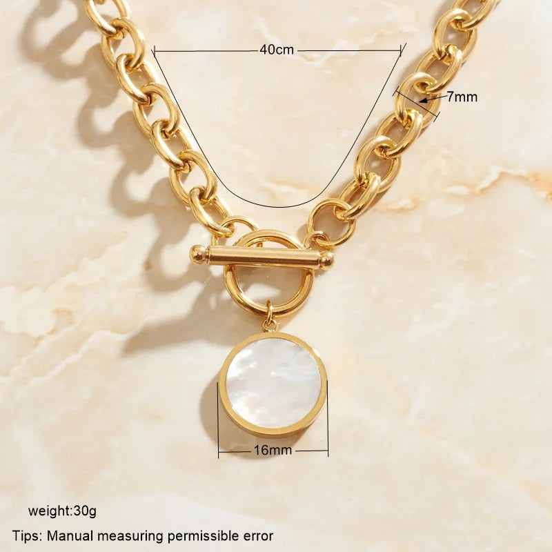 Gold Plated color Maiden necklaces & pendants Thick-chain white shell maxi necklace for women's