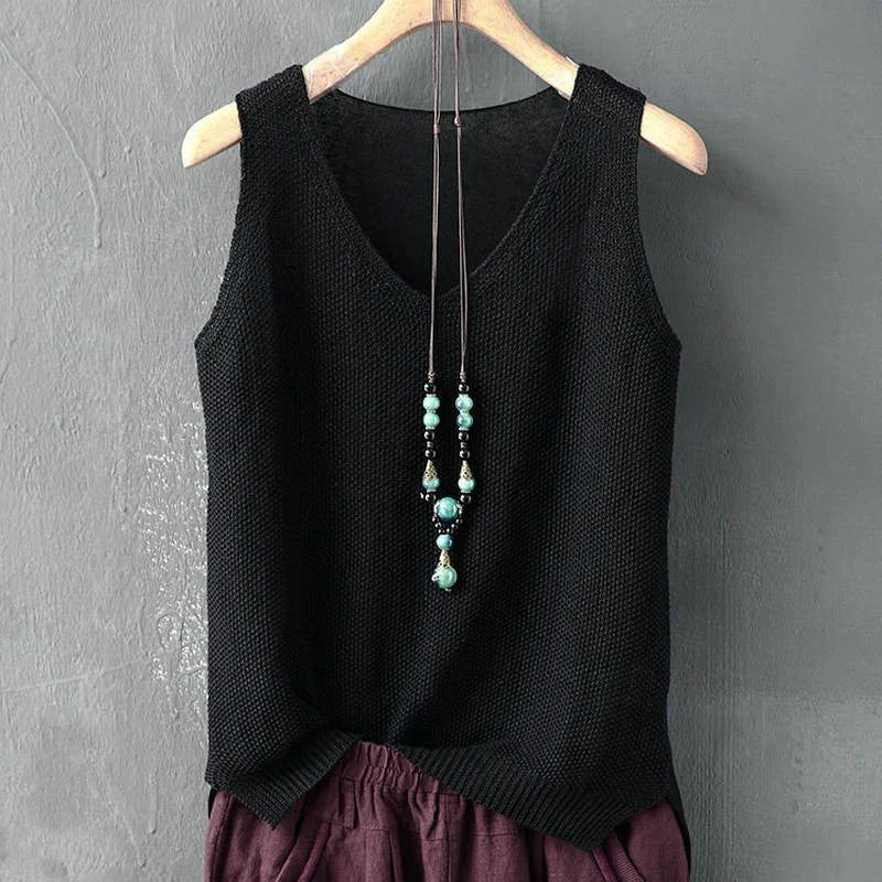 Women Summer Sleeveless Knitted Blouse Shirt Women Clothes V-neck Tops
