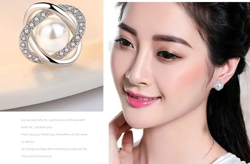 925 Sterling Silver Earrings Zircon Pearl Twist Luxury style Stud Earrings For Women