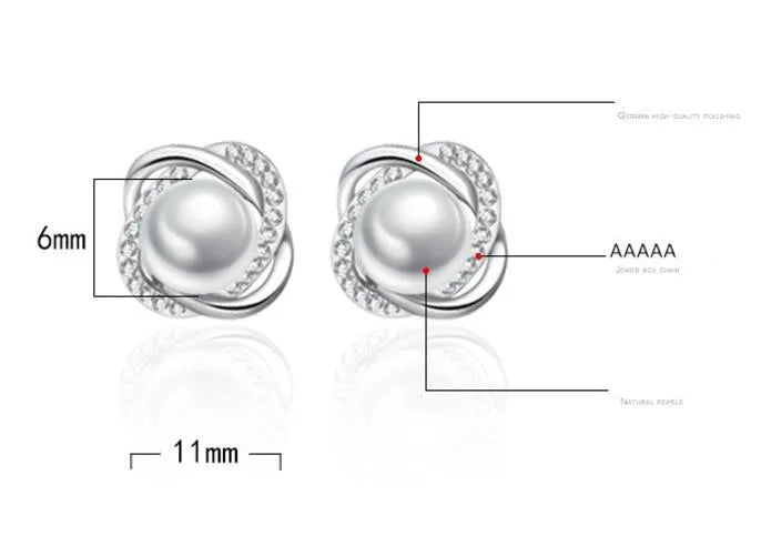 925 Sterling Silver Earrings Zircon Pearl Twist Luxury style Stud Earrings For Women