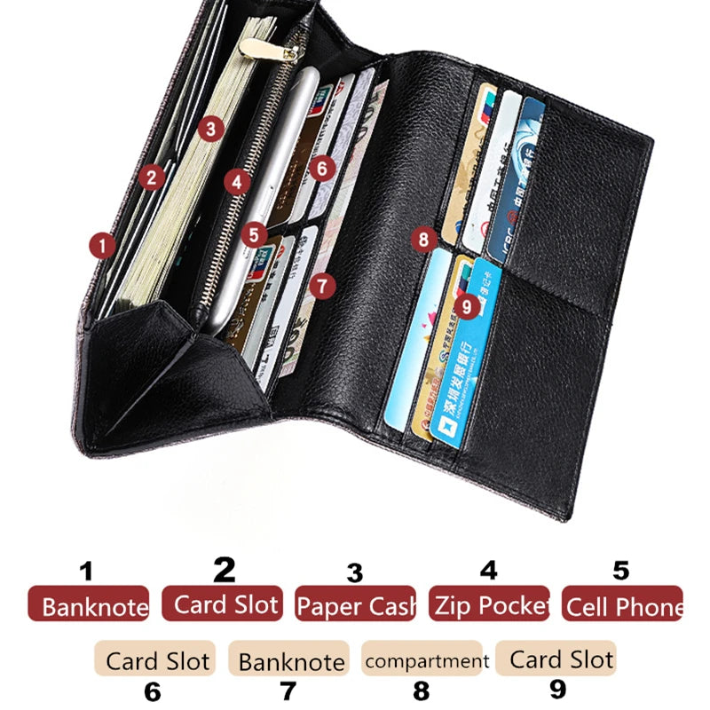 2024 Women's Long Wallet Coin Purse Luxury Genuine Leather Wallets