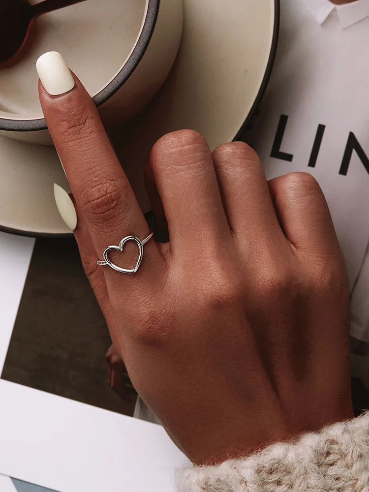 925 Sterling Silver Minimalist Heart Finger Rings for Women