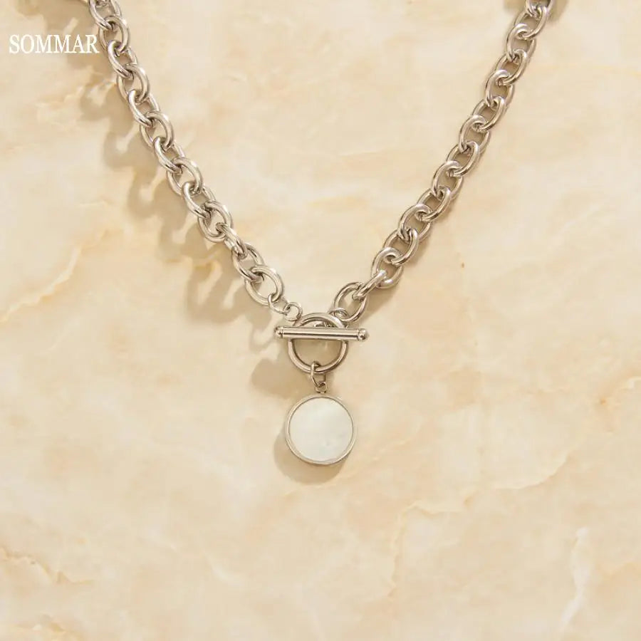 Gold Plated color Maiden necklaces & pendants Thick-chain white shell maxi necklace for women's