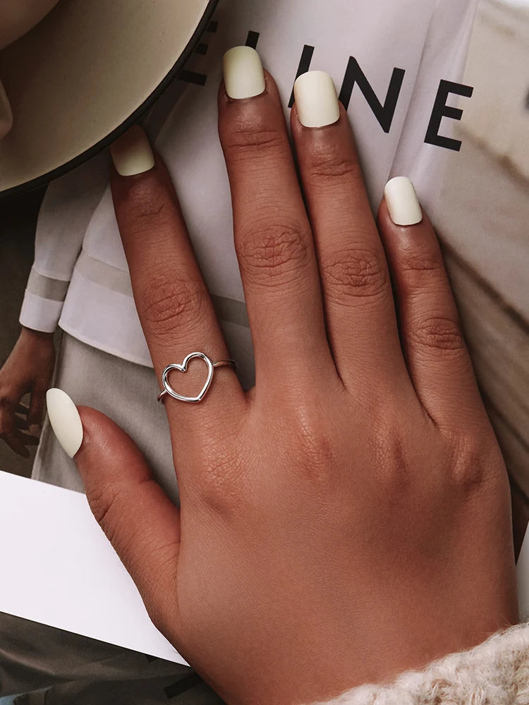 925 Sterling Silver Minimalist Heart Finger Rings for Women