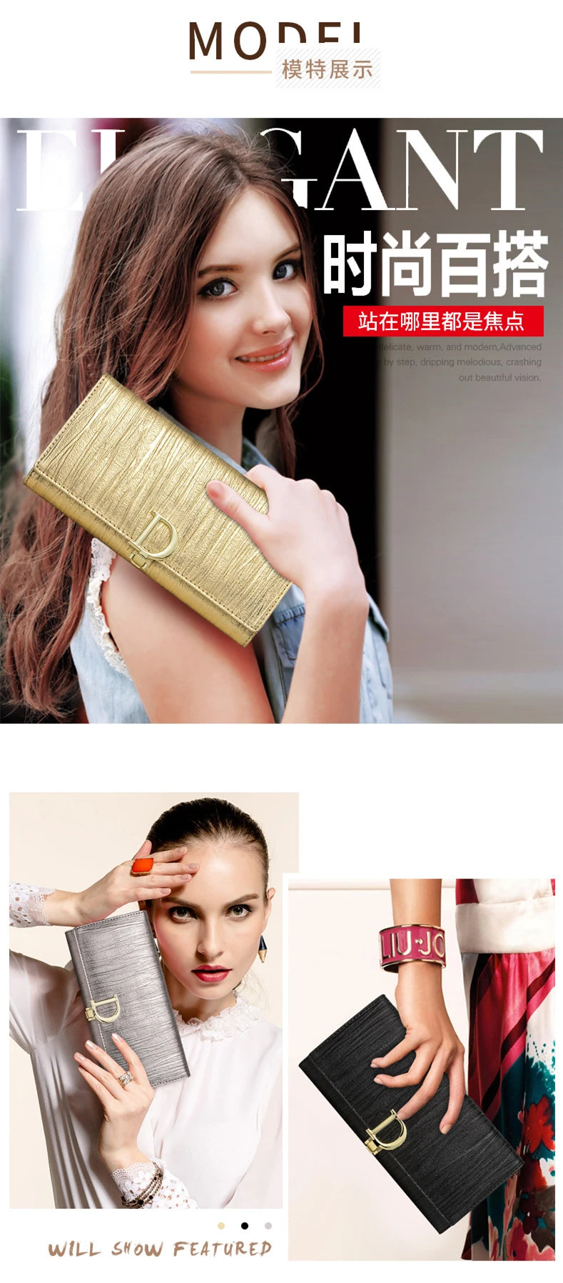 2024 Women's Long Wallet Coin Purse Luxury Genuine Leather Wallets