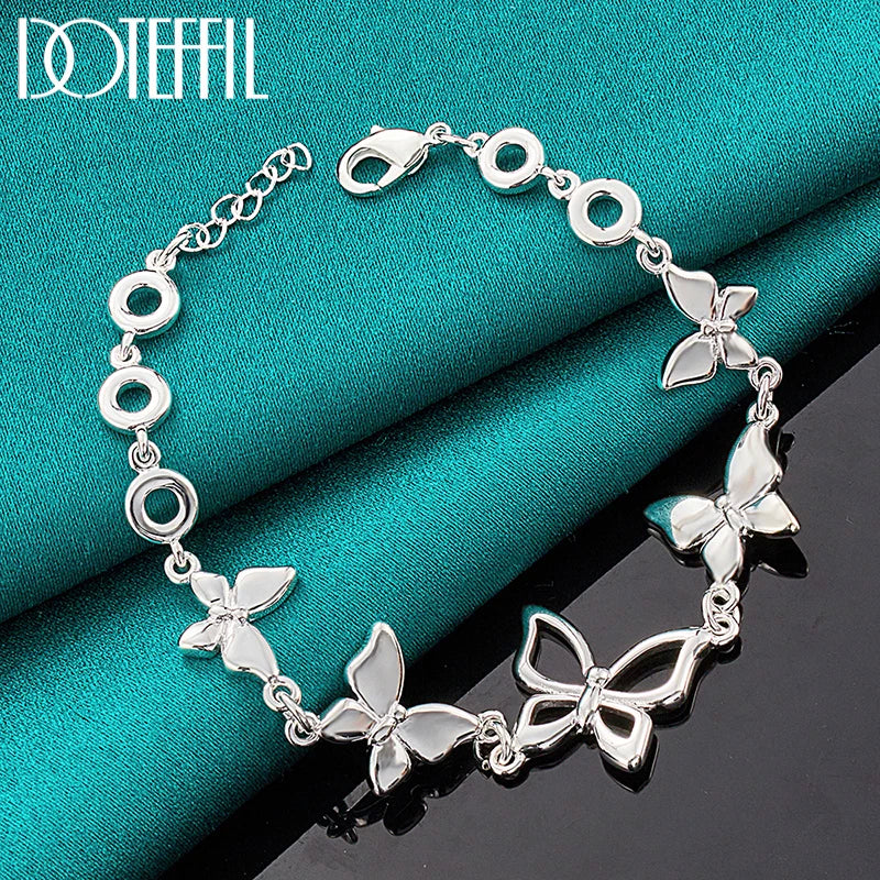 925 Sterling Silver Five Butterfly Chain Bracelet For Woman Fashion