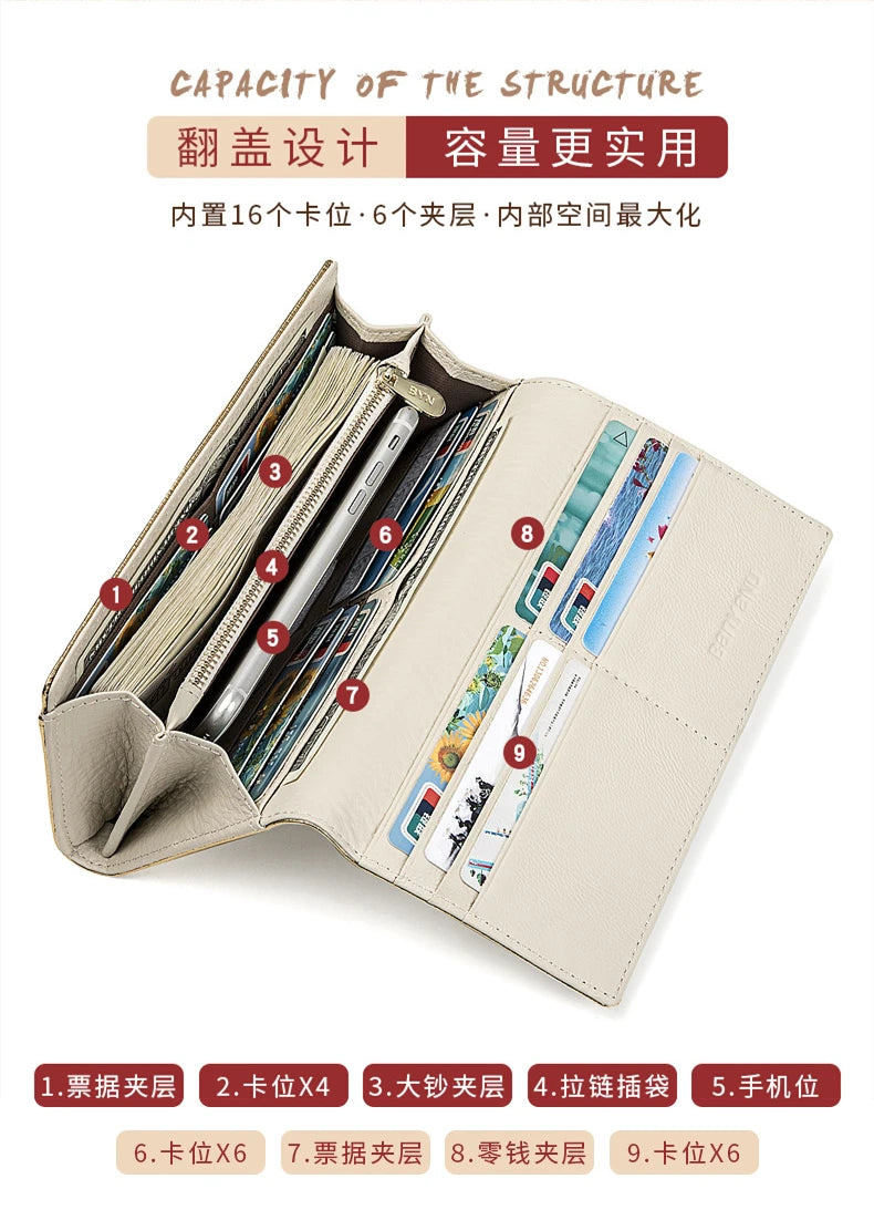 2024 Women's Long Wallet Coin Purse Luxury Genuine Leather Wallets