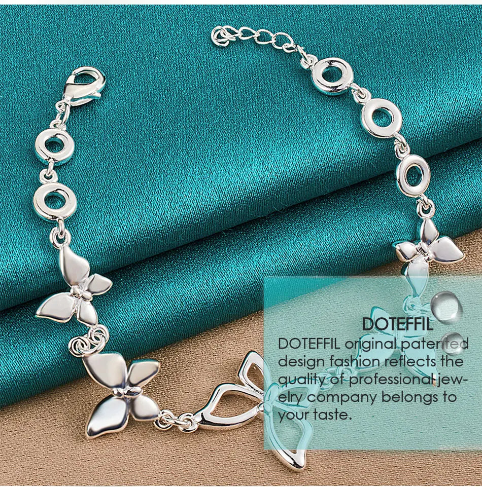 925 Sterling Silver Five Butterfly Chain Bracelet For Woman Fashion