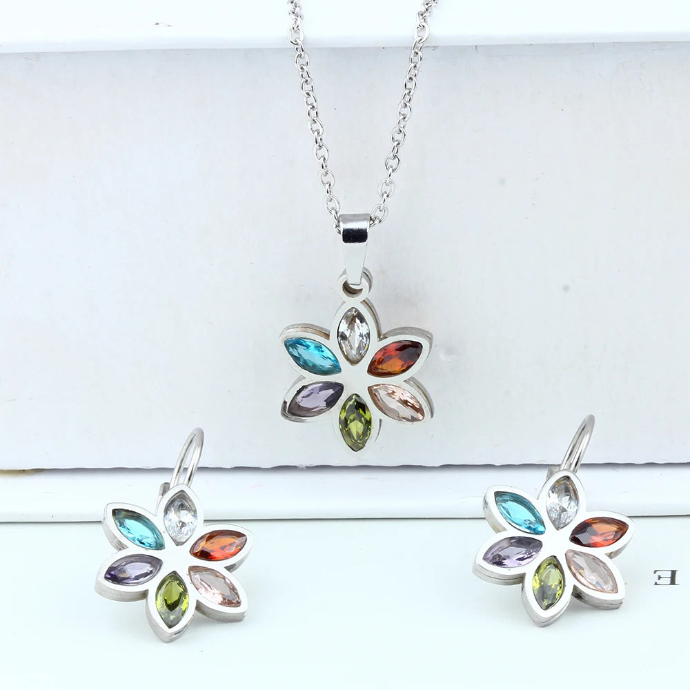 Stainless Steel Wedding Jewelry Sets For Women Necklace Earrings Set Summer Fashion jewelries