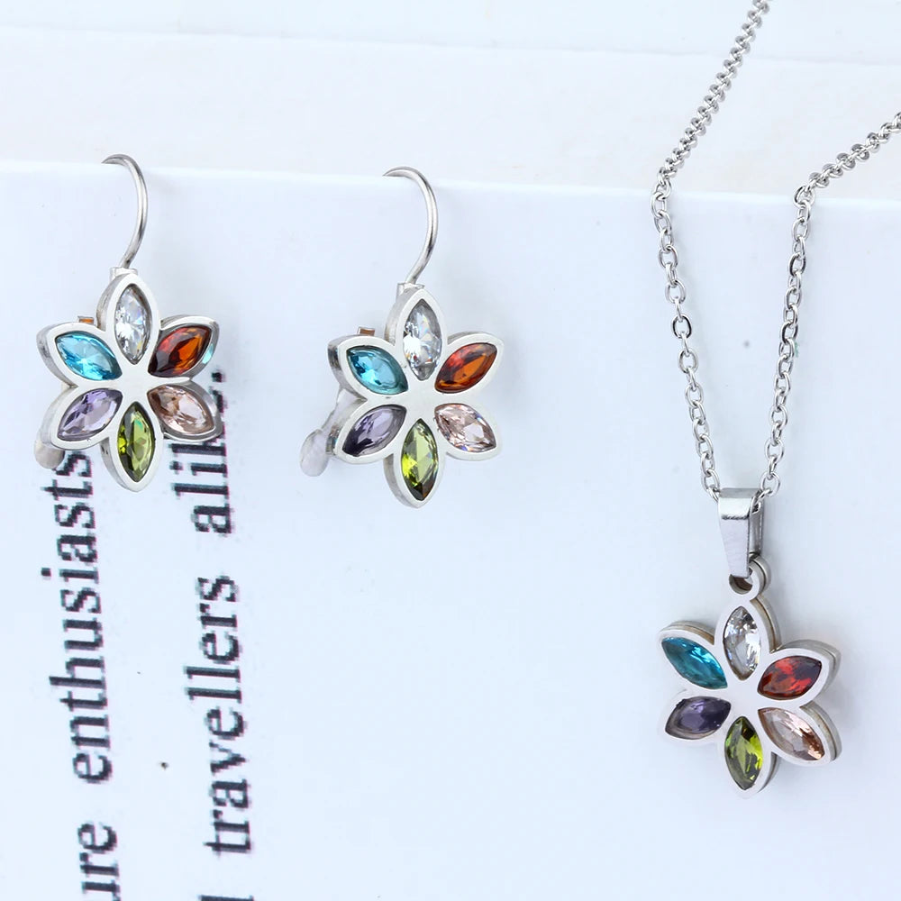 Stainless Steel Wedding Jewelry Sets For Women Necklace Earrings Set Summer Fashion jewelries