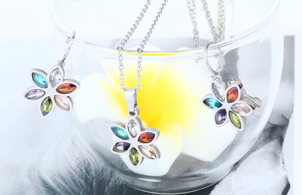 Stainless Steel Wedding Jewelry Sets For Women Necklace Earrings Set Summer Fashion jewelries
