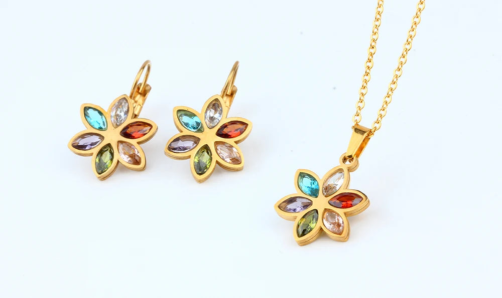 Stainless Steel Wedding Jewelry Sets For Women Necklace Earrings Set Summer Fashion jewelries