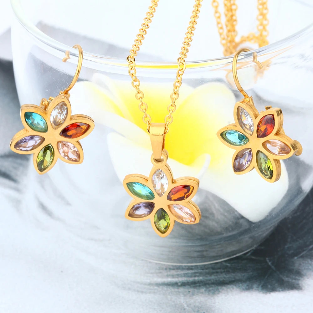 Stainless Steel Wedding Jewelry Sets For Women Necklace Earrings Set Summer Fashion jewelries