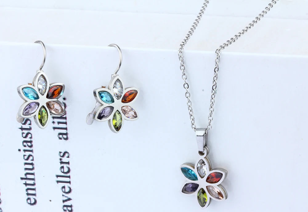 Stainless Steel Wedding Jewelry Sets For Women Necklace Earrings Set Summer Fashion jewelries