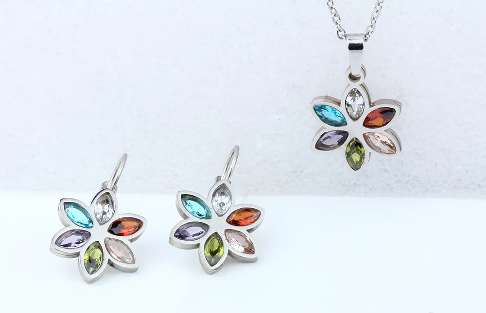 Stainless Steel Wedding Jewelry Sets For Women Necklace Earrings Set Summer Fashion jewelries