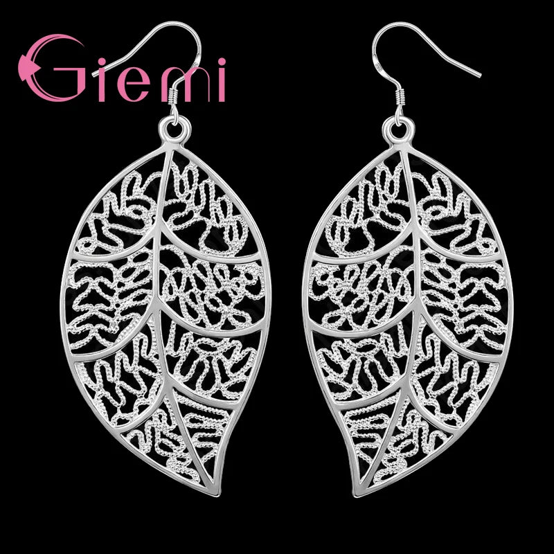 925 Sterling Silver Jewelry Sets Leaf Pendant Necklace Leaves Earring Hook And Earring Hook For Women