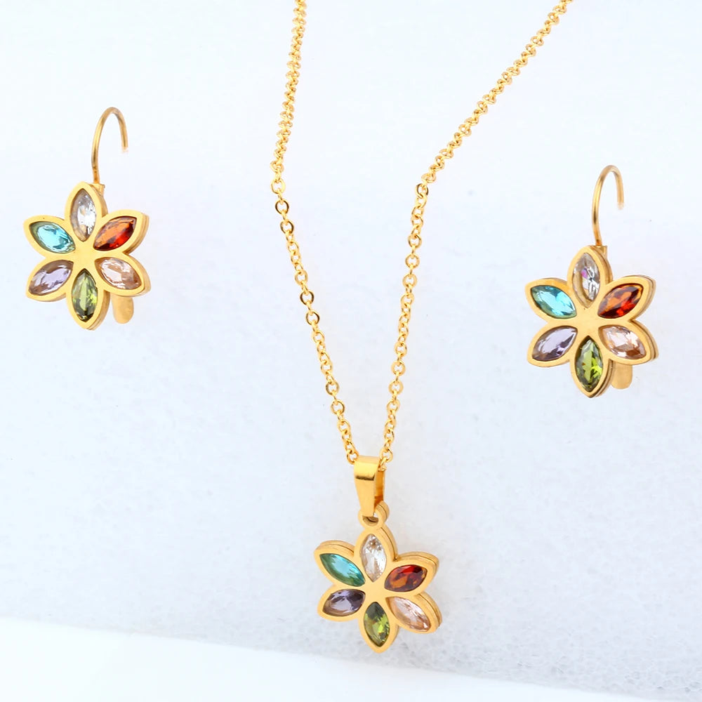Stainless Steel Wedding Jewelry Sets For Women Necklace Earrings Set Summer Fashion jewelries