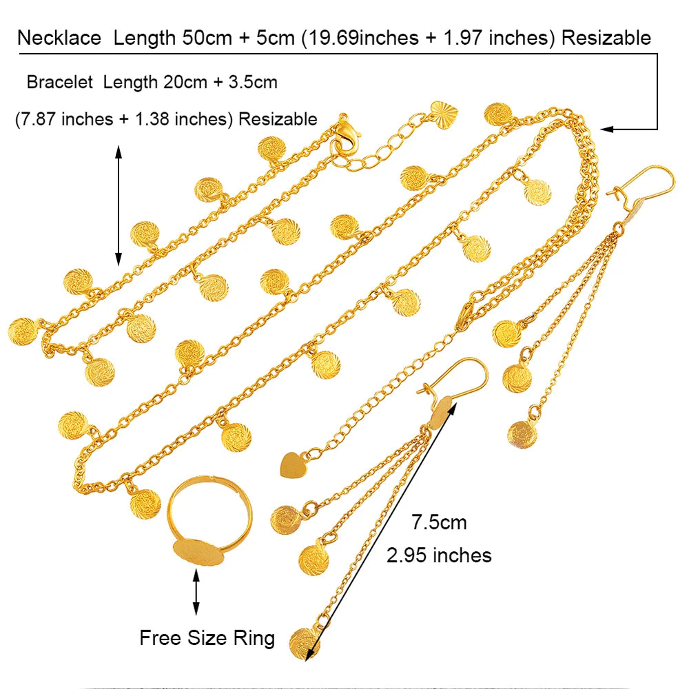 Anniyo Small Coin Jewelry Set for Girls,Necklace Earring Bracelet Ring Gold plated