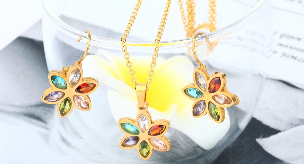 Stainless Steel Wedding Jewelry Sets For Women Necklace Earrings Set Summer Fashion jewelries