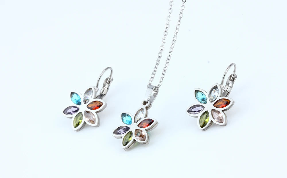 Stainless Steel Wedding Jewelry Sets For Women Necklace Earrings Set Summer Fashion jewelries