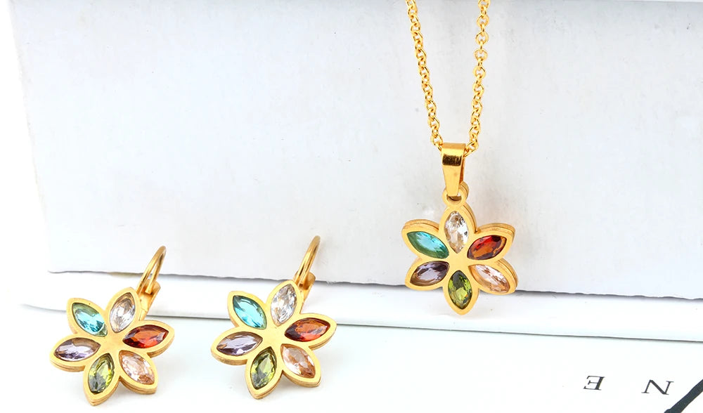 Stainless Steel Wedding Jewelry Sets For Women Necklace Earrings Set Summer Fashion jewelries
