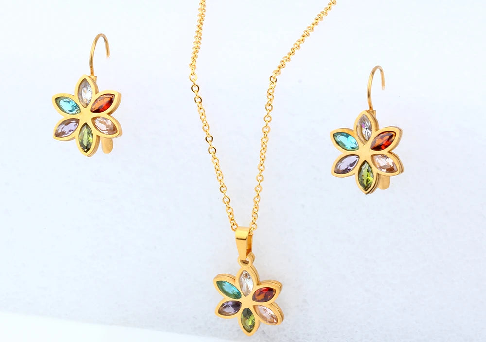 Stainless Steel Wedding Jewelry Sets For Women Necklace Earrings Set Summer Fashion jewelries