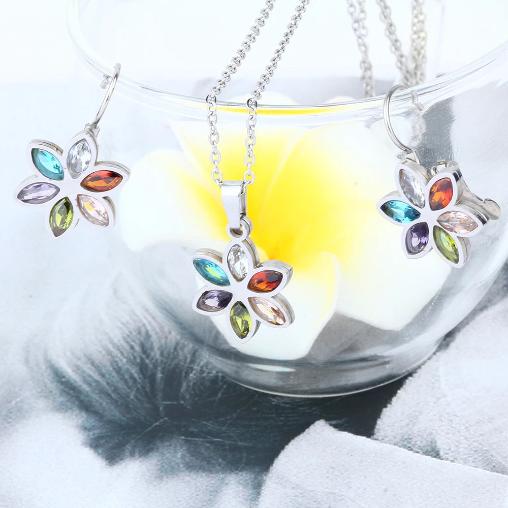 Stainless Steel Wedding Jewelry Sets For Women Necklace Earrings Set Summer Fashion jewelries