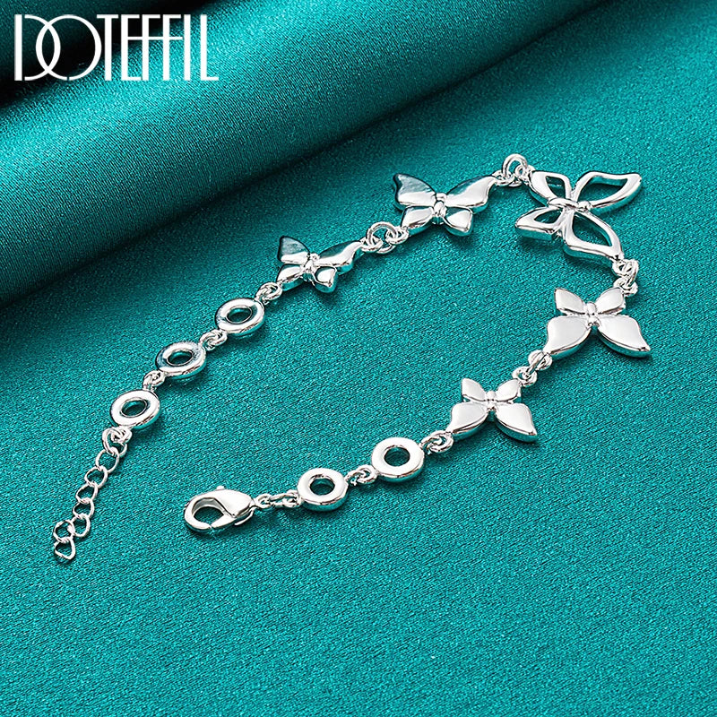 925 Sterling Silver Five Butterfly Chain Bracelet For Woman Fashion