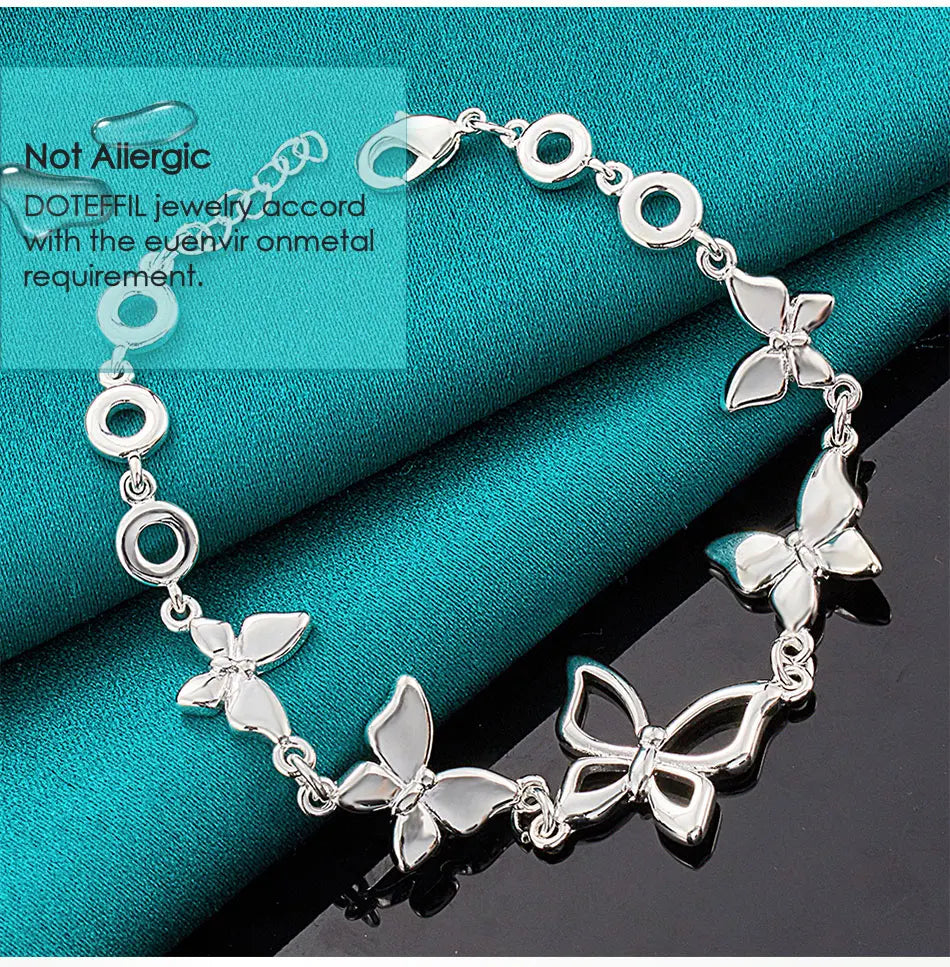 925 Sterling Silver Five Butterfly Chain Bracelet For Woman Fashion