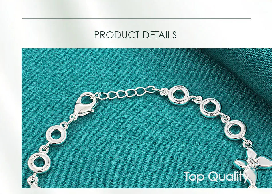 925 Sterling Silver Five Butterfly Chain Bracelet For Woman Fashion