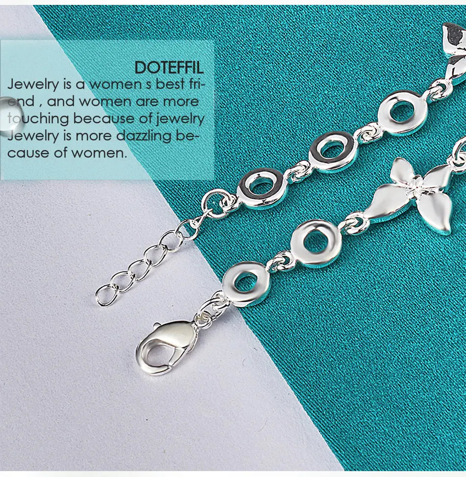925 Sterling Silver Five Butterfly Chain Bracelet For Woman Fashion