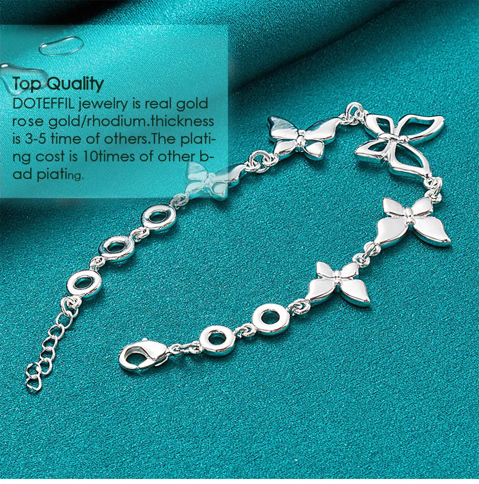 925 Sterling Silver Five Butterfly Chain Bracelet For Woman Fashion