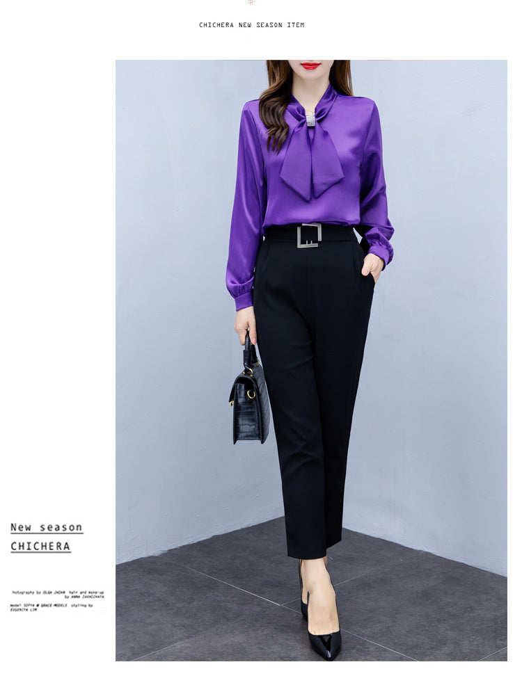 Long Sleeve Blouse Women Bow Collar Chiffon Blouse Shirt Tops Women Blouse