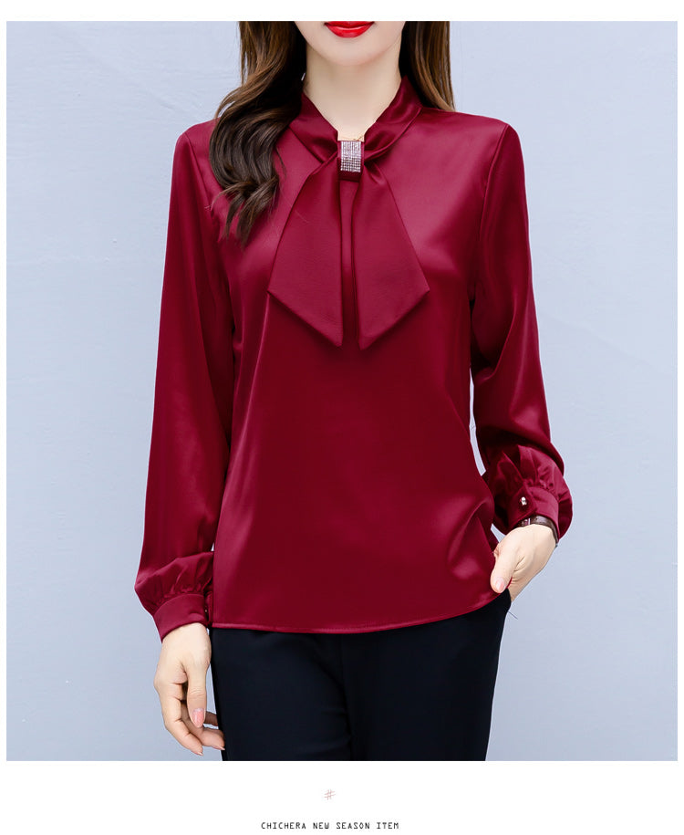 Long Sleeve Blouse Women Bow Collar Chiffon Blouse Shirt Tops Women Blouse