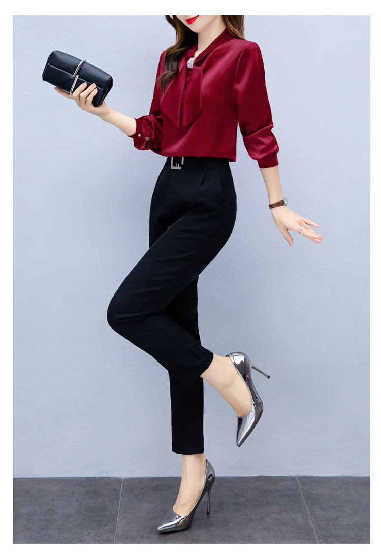 Long Sleeve Blouse Women Bow Collar Chiffon Blouse Shirt Tops Women Blouse