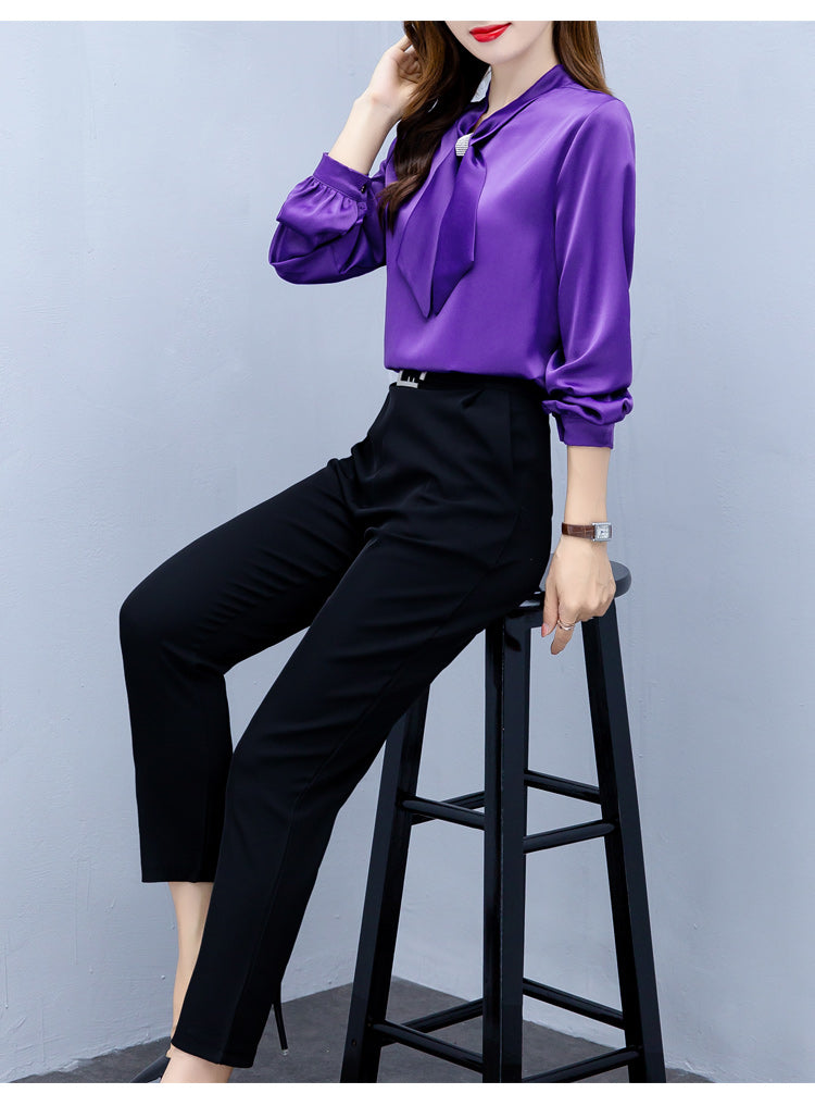 Long Sleeve Blouse Women Bow Collar Chiffon Blouse Shirt Tops Women Blouse