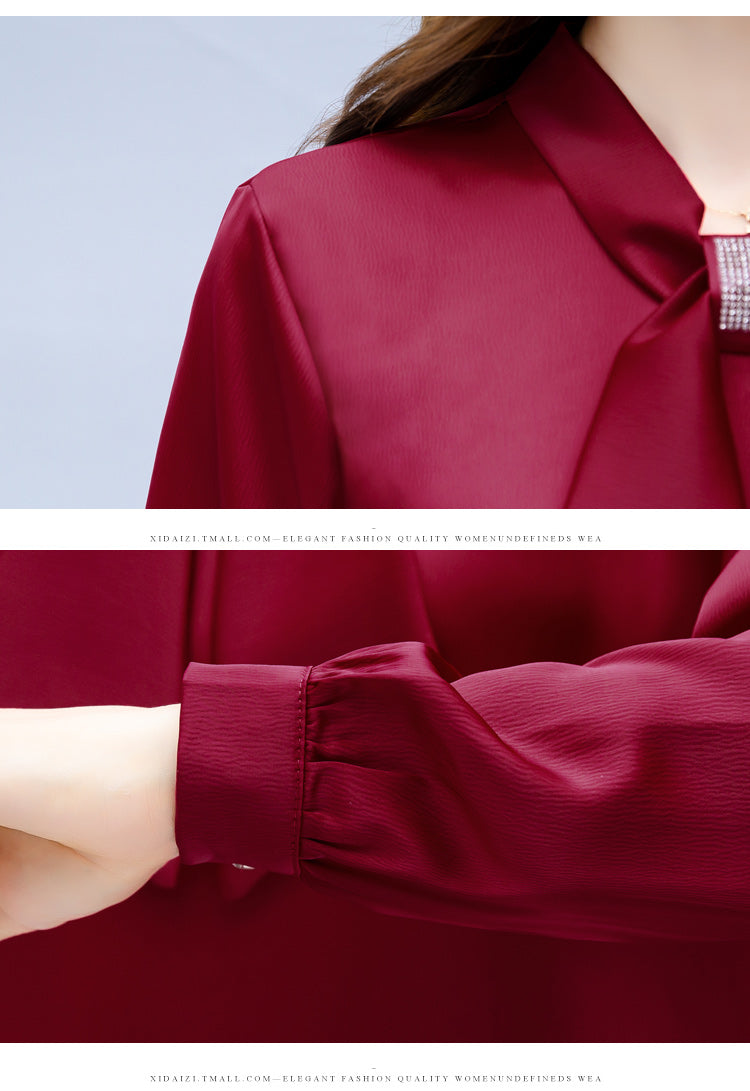 Long Sleeve Blouse Women Bow Collar Chiffon Blouse Shirt Tops Women Blouse