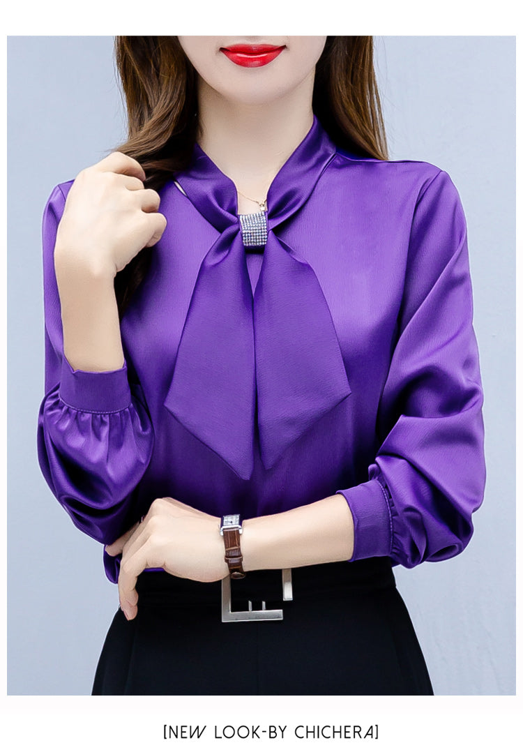 Long Sleeve Blouse Women Bow Collar Chiffon Blouse Shirt Tops Women Blouse