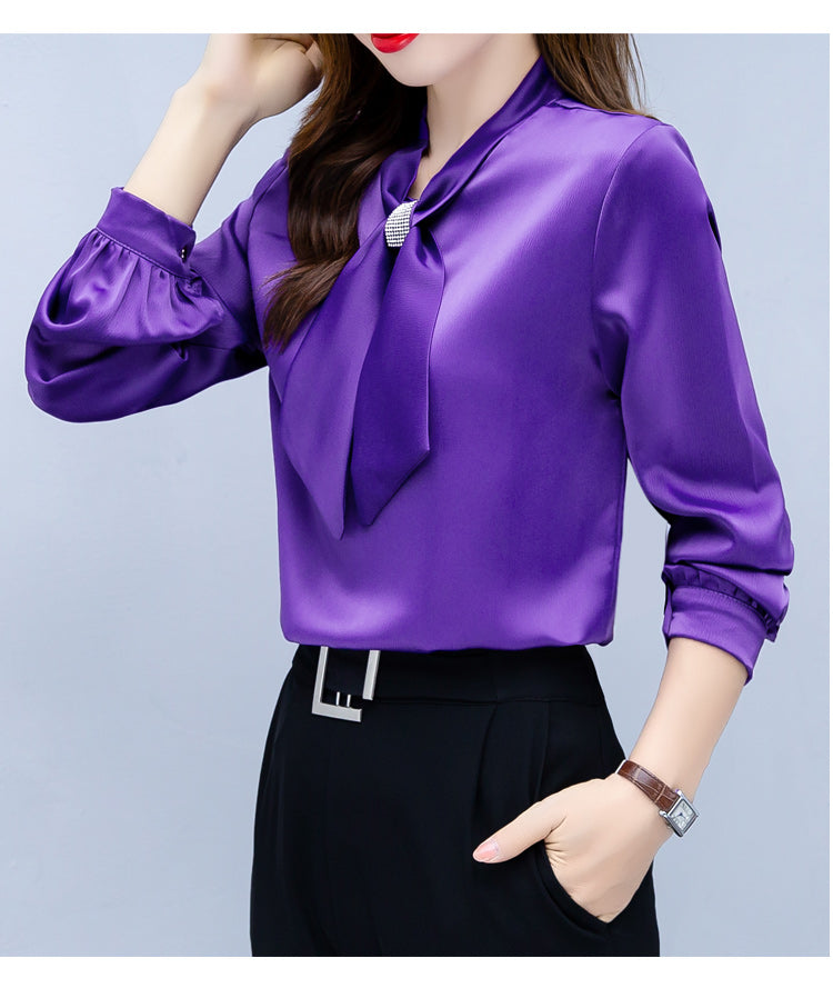 Long Sleeve Blouse Women Bow Collar Chiffon Blouse Shirt Tops Women Blouse