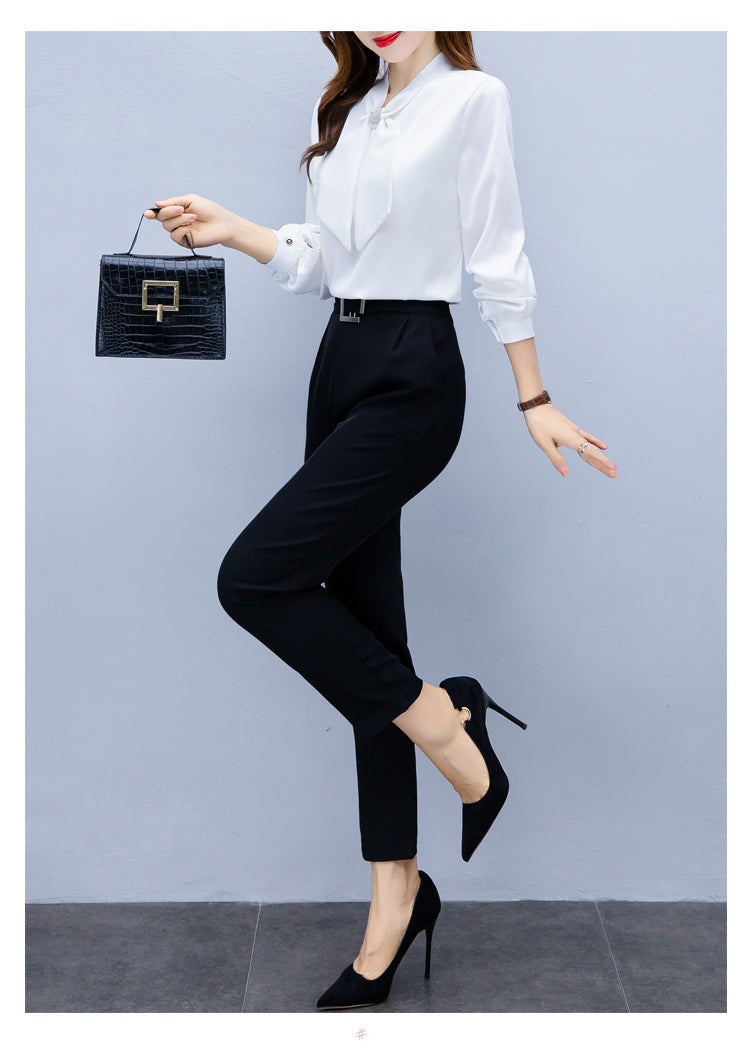 Long Sleeve Blouse Women Bow Collar Chiffon Blouse Shirt Tops Women Blouse